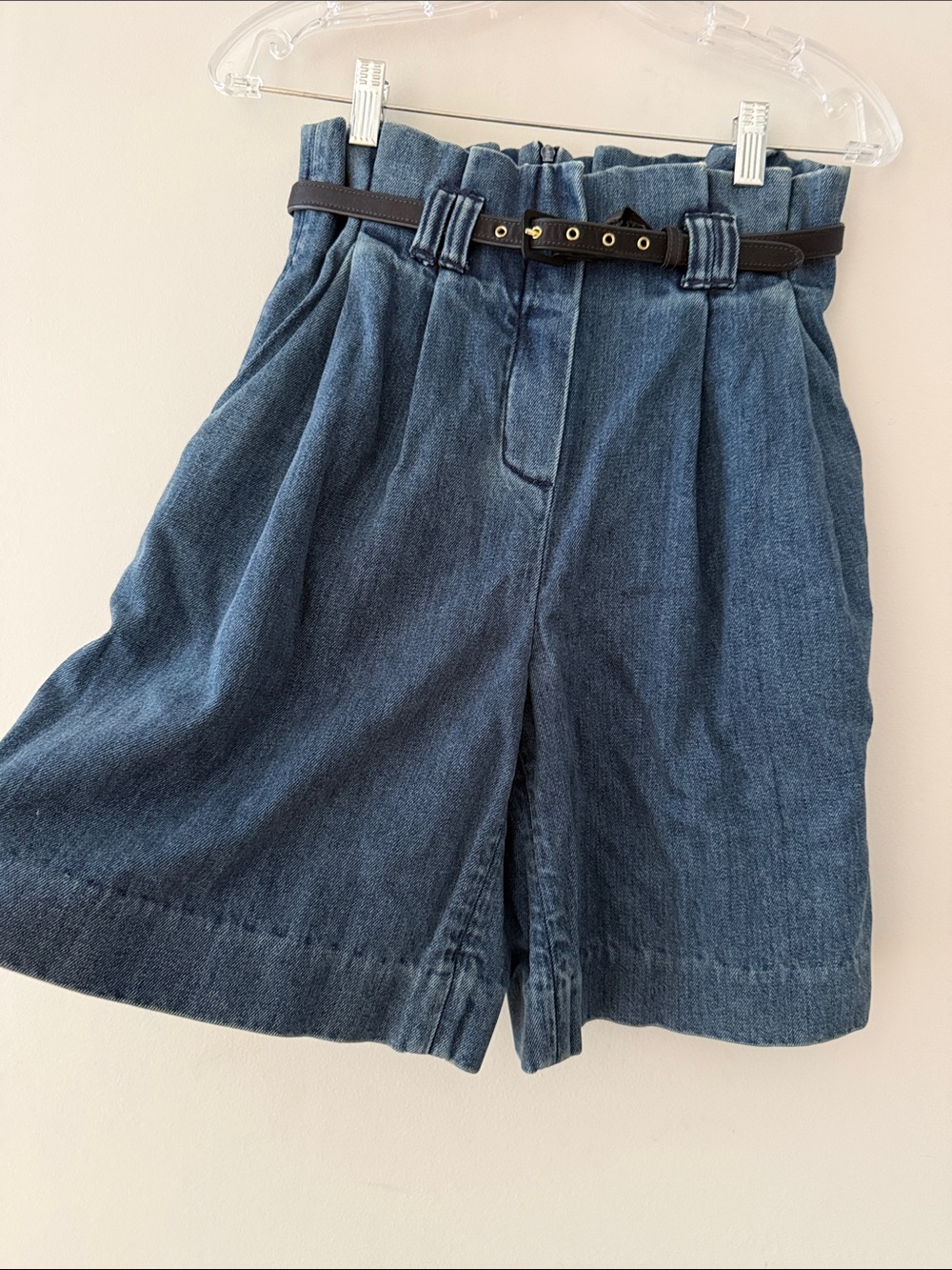 3.1 Phillip Lim High-Waist Paperbag Denim Shorts - Blue